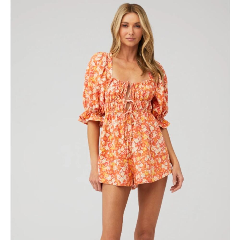 Free People Floral Orange Romper